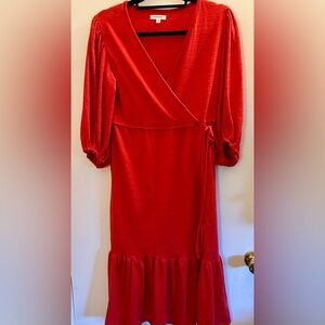 Max Studio red faux wrap midi dress.
